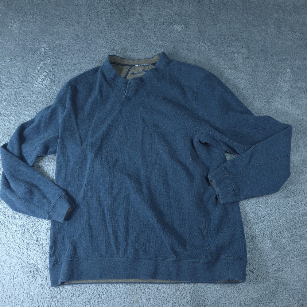Tommy Bahama Sweater Mens Medium Blue Crewneck Pullover 100% Cotton Solid Knit